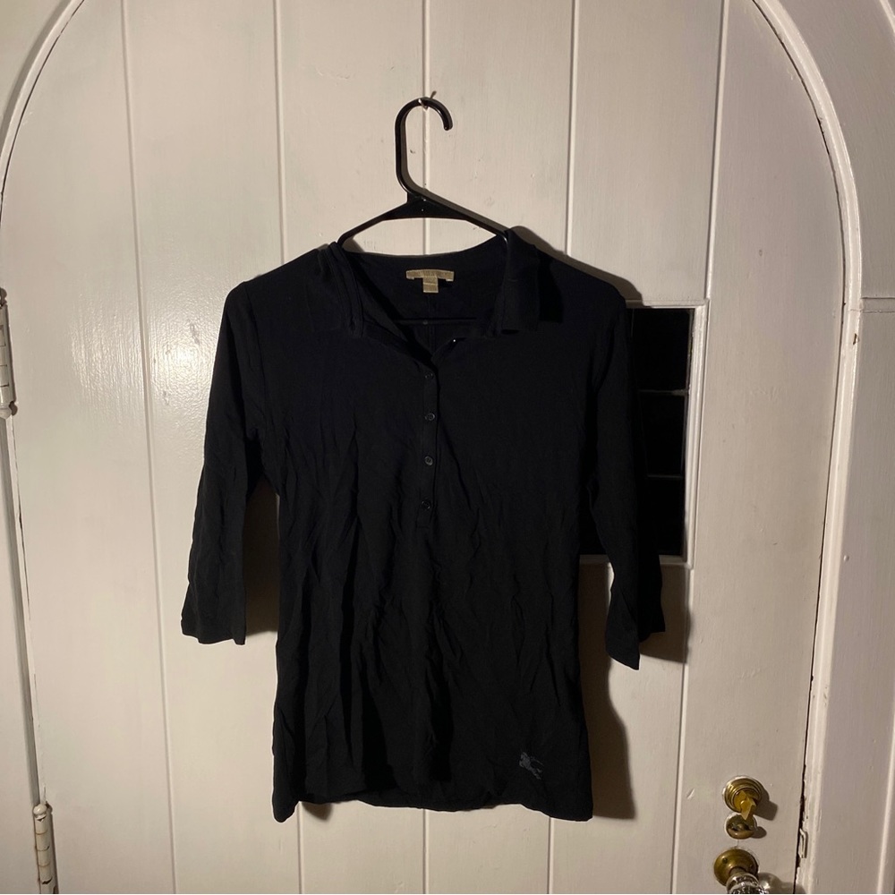 (1) Trendy Black Burberry Brit Cotton Polo Shirt Women’s Size Large